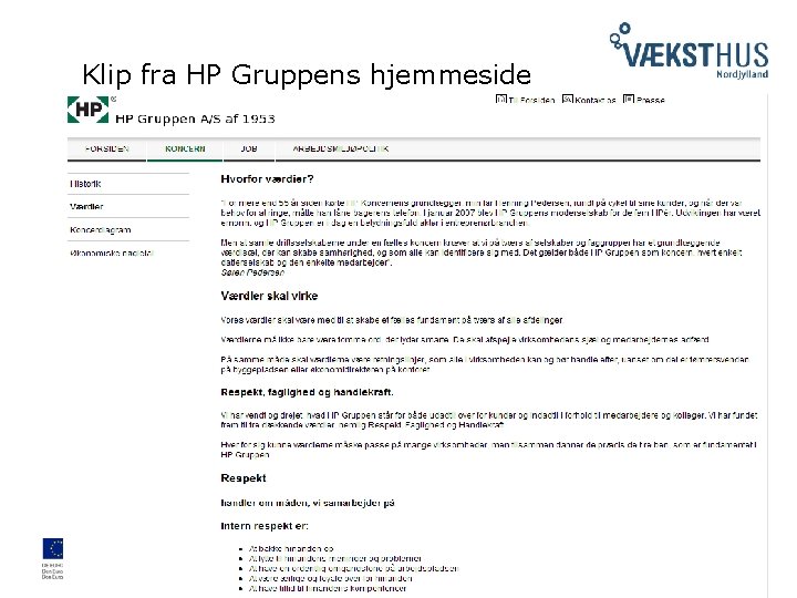 Klip fra HP Gruppens hjemmeside 