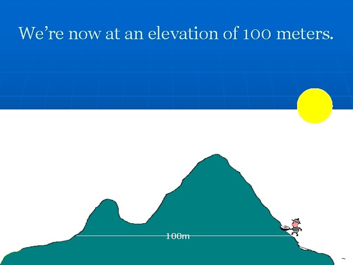 We’re now at an elevation of 100 meters. 100 m 