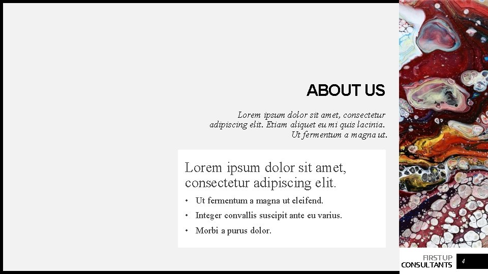 ABOUT US Lorem ipsum dolor sit amet, consectetur adipiscing elit. Etiam aliquet eu mi