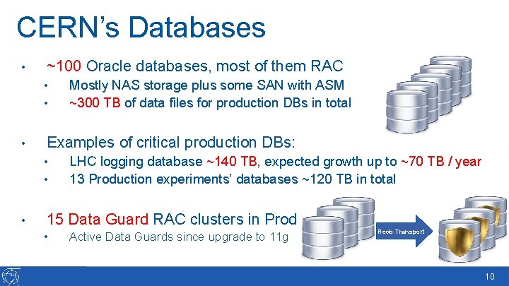 CERN’s Databases • ~100 Oracle databases, most of them RAC • • • Examples