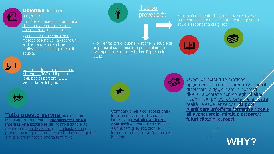 Il corso prevederà: Obiettivo del nostro progetto è: - offrire ai docenti l’opportunità di