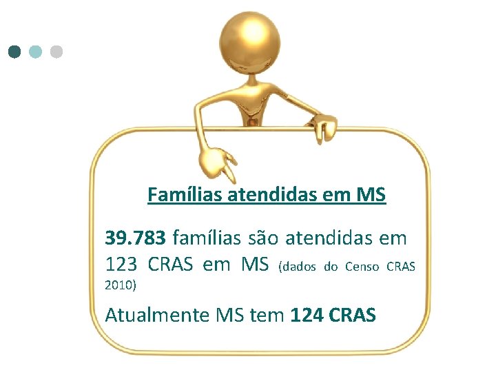 Famílias atendidas em MS 39. 783 famílias são atendidas em 123 CRAS em MS