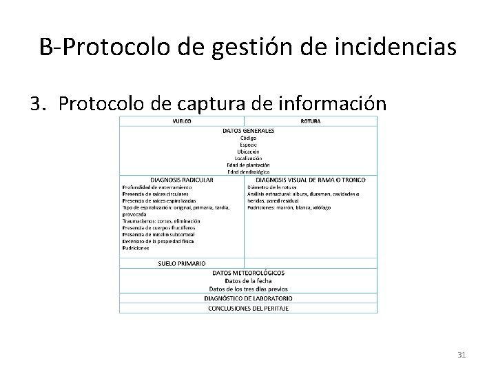 B-Protocolo de gestión de incidencias 3. Protocolo de captura de información 31 