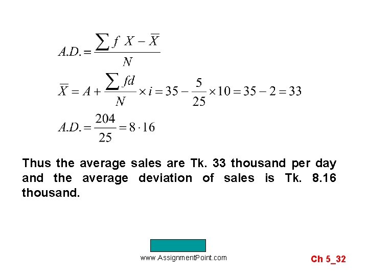 Thus the average sales are Tk. 33 thousand per day and the average deviation