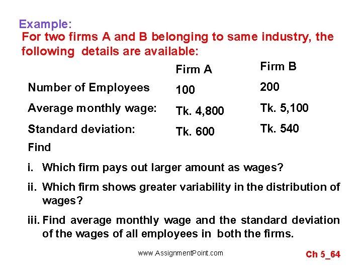 Example: For two firms A and B belonging to same industry, the following details