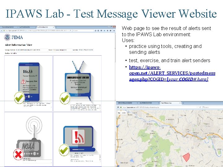 IPAWS Lab - Test Message Viewer Website Web page to see the result of