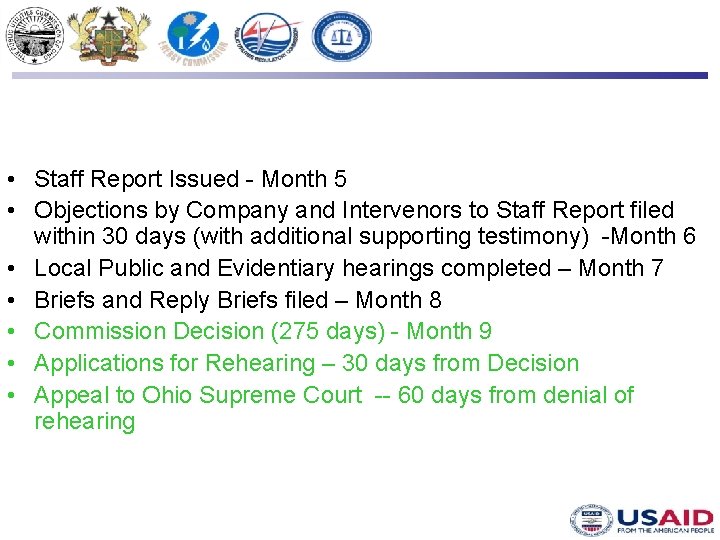  • Staff Report Issued - Month 5 • Objections by Company and Intervenors