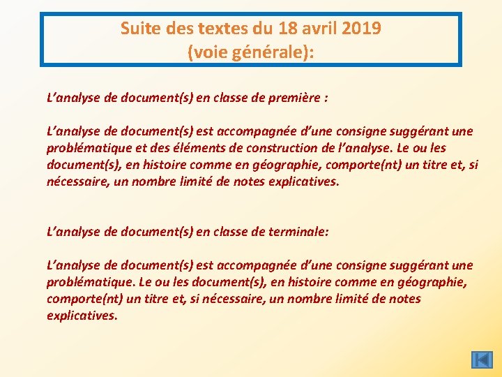 Suite des textes du 18 avril 2019 (voie générale): L’analyse de document(s) en classe