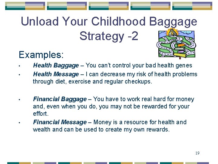 Unload Your Childhood Baggage Strategy -2 Examples: • • Health Baggage – You can’t