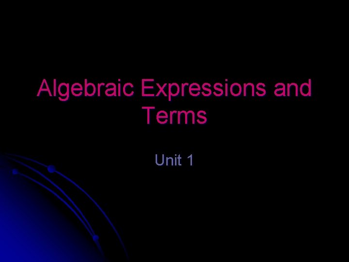 Algebraic Expressions and Terms Unit 1 