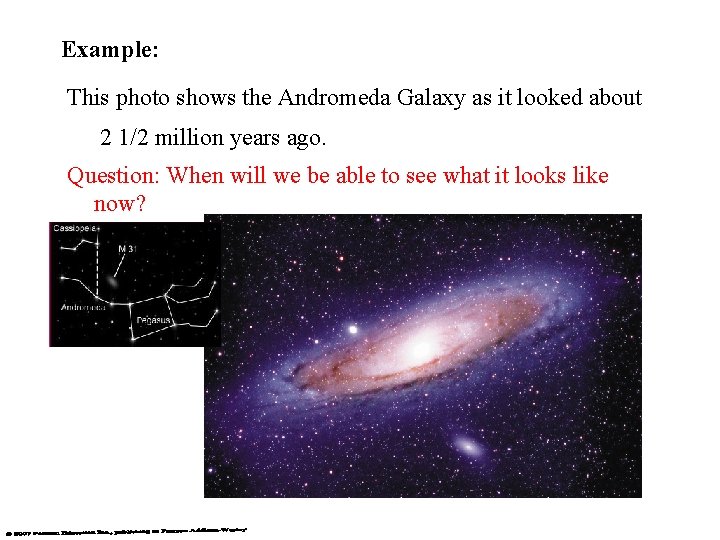 Example: This photo shows the Andromeda Galaxy as it looked about 2 1/2 million