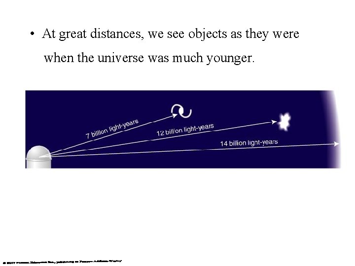  • At great distances, we see objects as they were when the universe