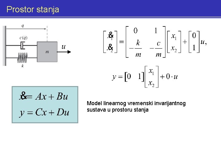 Prostor stanja Model linearnog vremenski invarijantnog sustava u prostoru stanja 