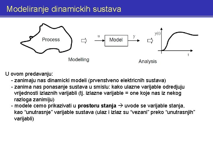Modeliranje dinamickih sustava U ovom predavanju: - zanimaju nas dinamicki modeli (prvenstveno elektricnih sustava)