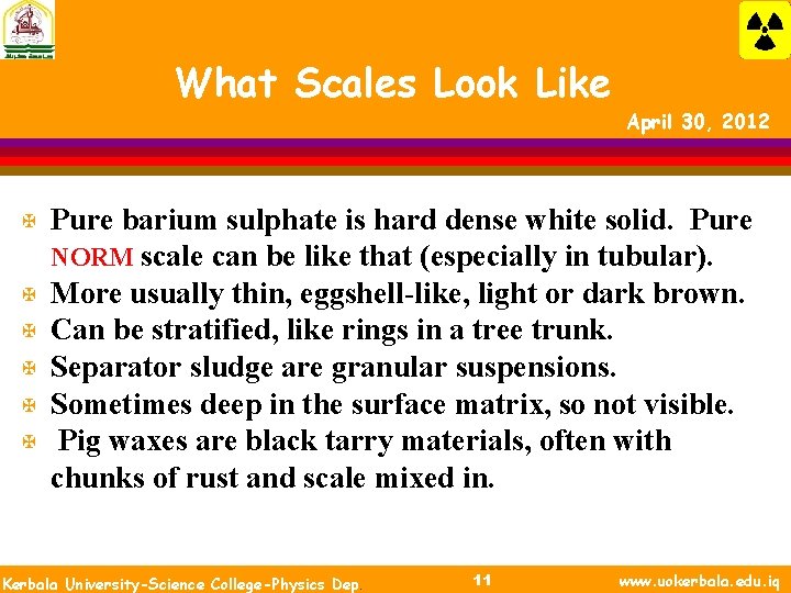 What Scales Look Like X X X April 30, 2012 Pure barium sulphate is