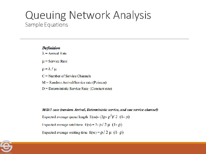 Queuing Network Analysis Sample Equations 