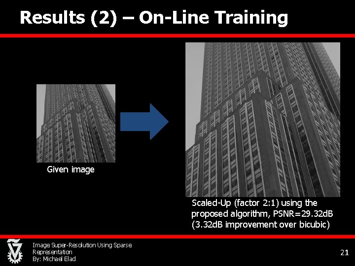 Results (2) – On-Line Training Given image Scaled-Up (factor 2: 1) using the proposed