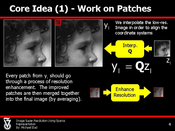 Core Idea (1) - Work on Patches We interpolate the low-res. Image in order