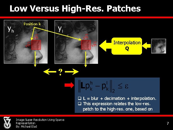 Low Versus High-Res. Patches Position k Interpolation Q ? q L = blur +