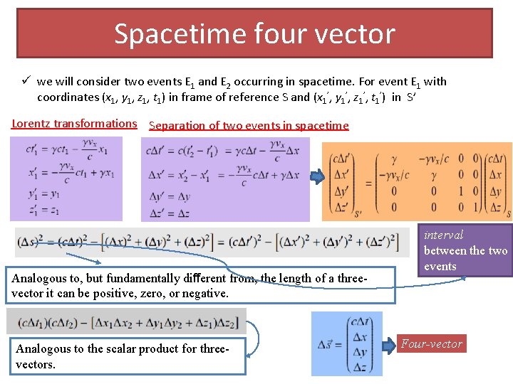 Spacetime four vector ü we will consider two events E 1 and E 2