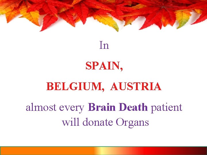 In SPAIN, BELGIUM, AUSTRIA almost every Brain Death patient will donate Organs 