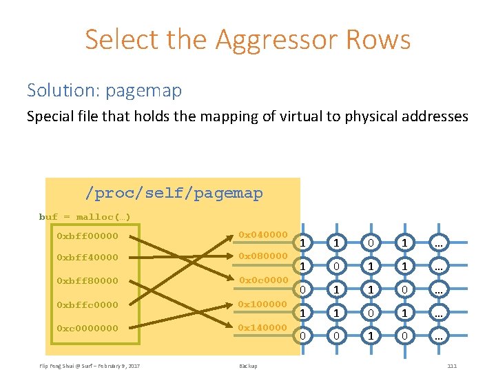 Select the Aggressor Rows Solution: pagemap Special file that holds the mapping of virtual