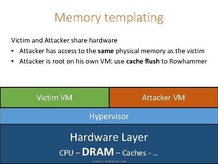 Memory templating Victim and Attacker share hardware • Attacker has access to the same