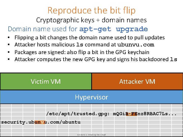 Reproduce the bit flip Cryptographic keys + domain names Domain name used for apt-get