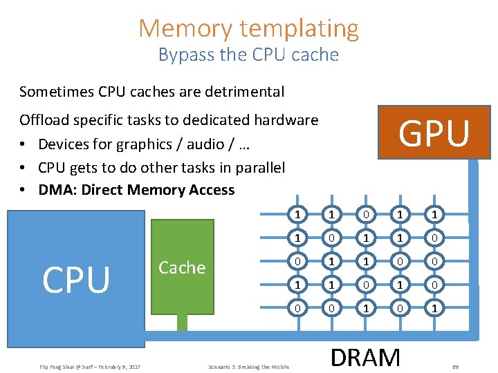 Memory templating Bypass the CPU cache Sometimes CPU caches are detrimental GPU Offload specific