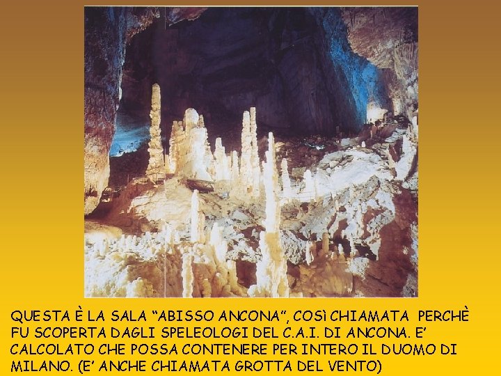 QUESTA È LA SALA “ABISSO ANCONA”, COSì CHIAMATA PERCHÈ FU SCOPERTA DAGLI SPELEOLOGI DEL