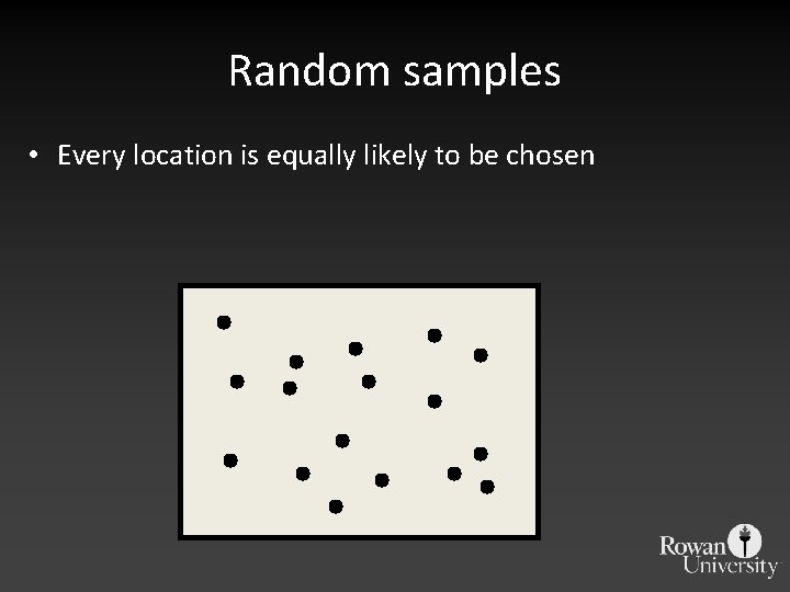 Random samples • Every location is equally likely to be chosen Random samples • Every location is equally likely to be chosen