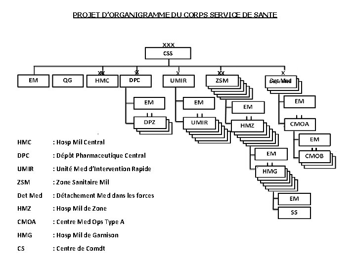 PROJET D’ORGANIGRAMME DU CORPS SERVICE DE SANTE CSS XX X DPC HMC : Hosp