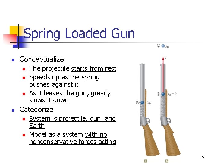 Spring Loaded Gun n Conceptualize n n The projectile starts from rest Speeds up