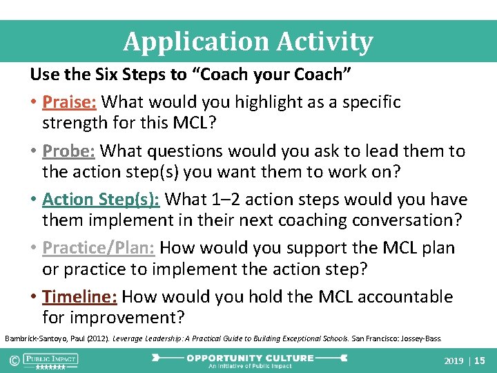 Application Activity Use the Six Steps to “Coach your Coach” • Praise: What would