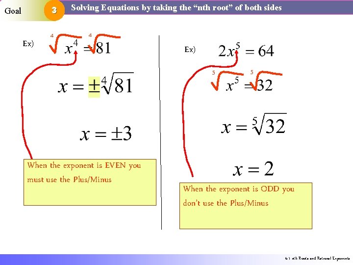 3 Goal Ex) 4 Solving Equations by taking the “nth root” of both sides