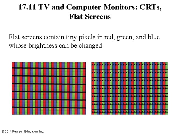 17. 11 TV and Computer Monitors: CRTs, Flat Screens Flat screens contain tiny pixels