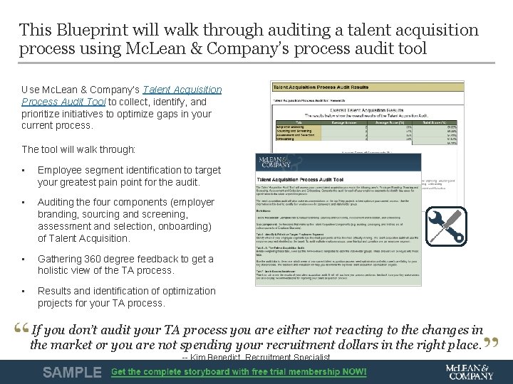 This Blueprint will walk through auditing a talent acquisition process using Mc. Lean &