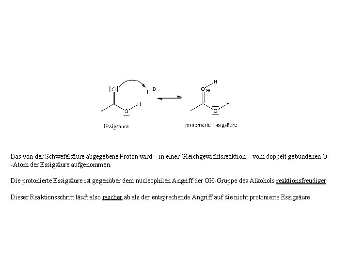 Das von der Schwefelsäure abgegebene Proton wird – in einer Gleichgewichtsreaktion – vom doppelt