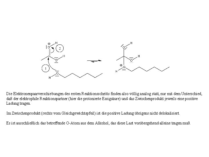 Die Elektronenpaarverschiebungen des ersten Reaktionsschritts finden also völlig analog statt, nur mit dem Unterschied,