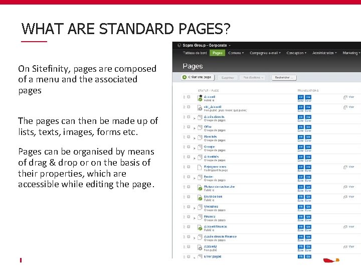 WHAT ARE STANDARD PAGES? On Sitefinity, pages are composed of a menu and the