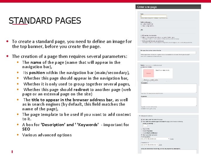 STANDARD PAGES To create a standard page, you need to define an image for