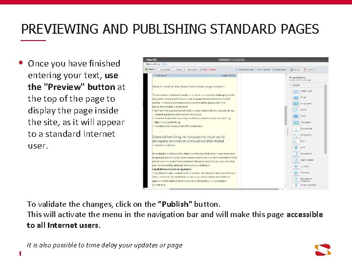 PREVIEWING AND PUBLISHING STANDARD PAGES Once you have finished entering your text, use the