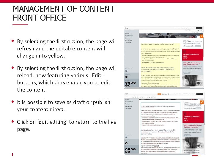 MANAGEMENT OF CONTENT FRONT OFFICE By selecting the first option, the page will refresh