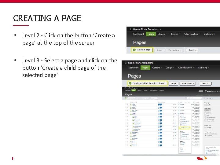 CREATING A PAGE • Level 2 - Click on the button ‘Create a page’