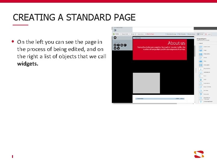 CREATING A STANDARD PAGE On the left you can see the page in the