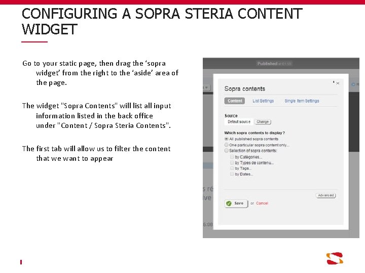 CONFIGURING A SOPRA STERIA CONTENT WIDGET Go to your static page, then drag the