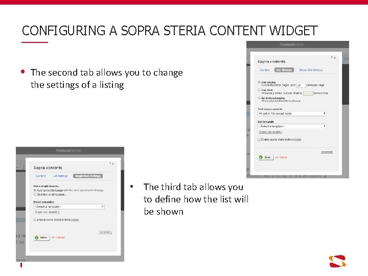 CONFIGURING A SOPRA STERIA CONTENT WIDGET The second tab allows you to change the