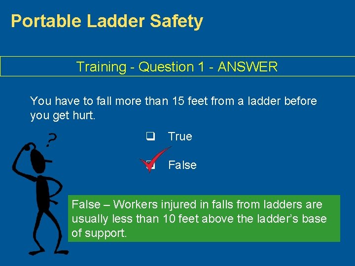 Portable Ladder Safety Training - Question 1 - ANSWER You have to fall more
