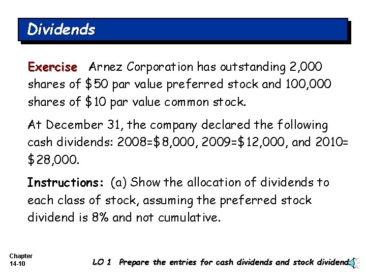 Dividends Exercise Arnez Corporation has outstanding 2, 000 shares of $50 par value preferred