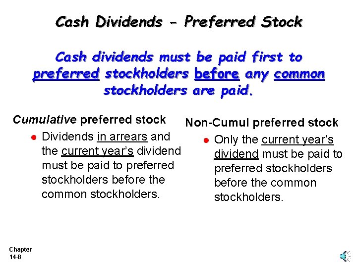 Cash Dividends - Preferred Stock Cash dividends must be paid first to preferred stockholders